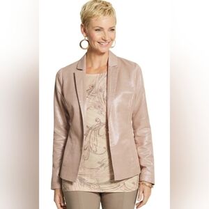 Chico's Glimmering shimmer Blush Metallic chic Jacket Blazer Size 2 Large